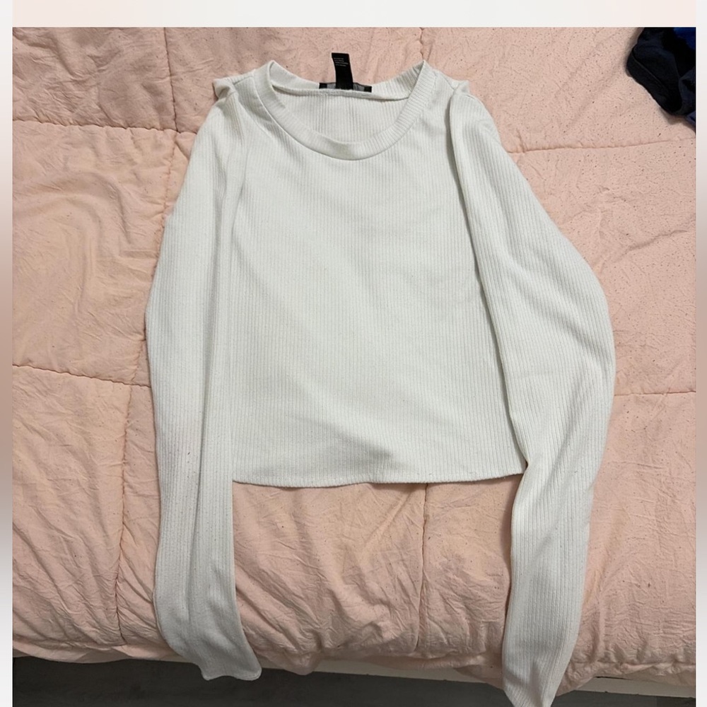 Forever 21 Cream Ribbed Long Sleeve Top